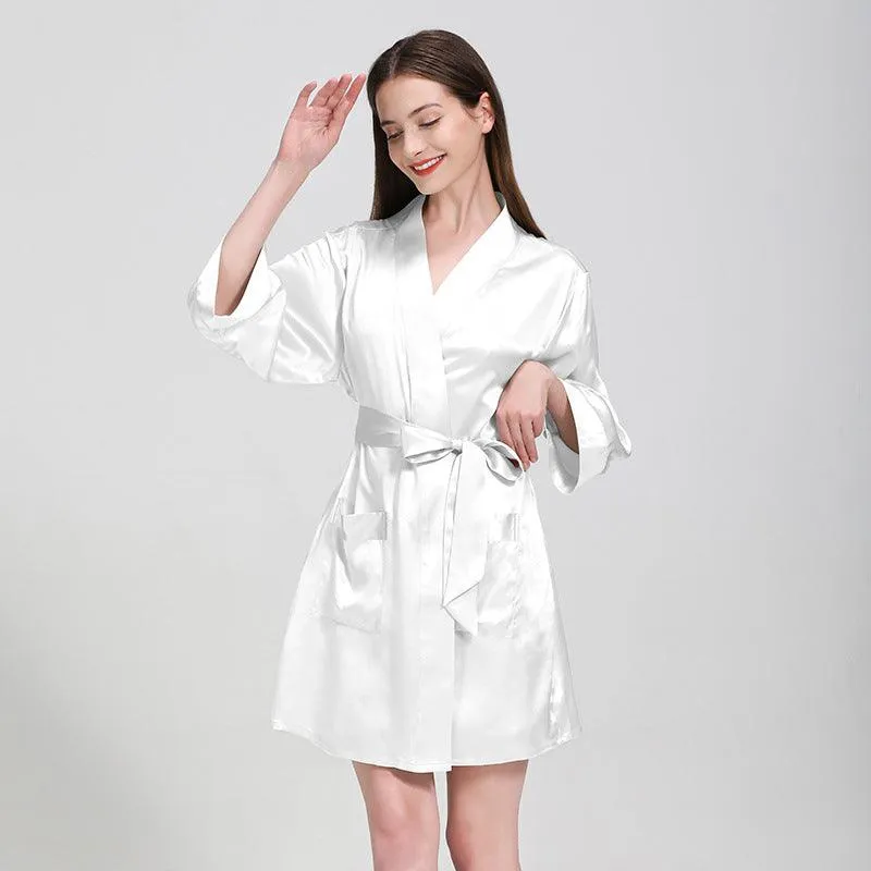 Elegant Solid Color Silk Nightgown And Robe Set For Women Silk Sleepwear Bathrobe With Nightdress