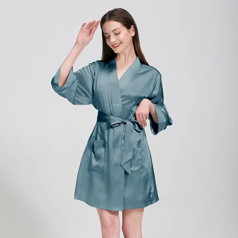 Elegant Solid Color Silk Nightgown And Robe Set For Women Silk Sleepwear Bathrobe With Nightdress