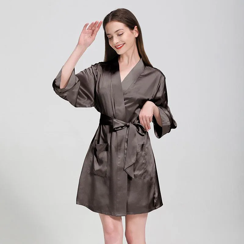 Elegant Solid Color Silk Nightgown And Robe Set For Women Silk Sleepwear Bathrobe With Nightdress