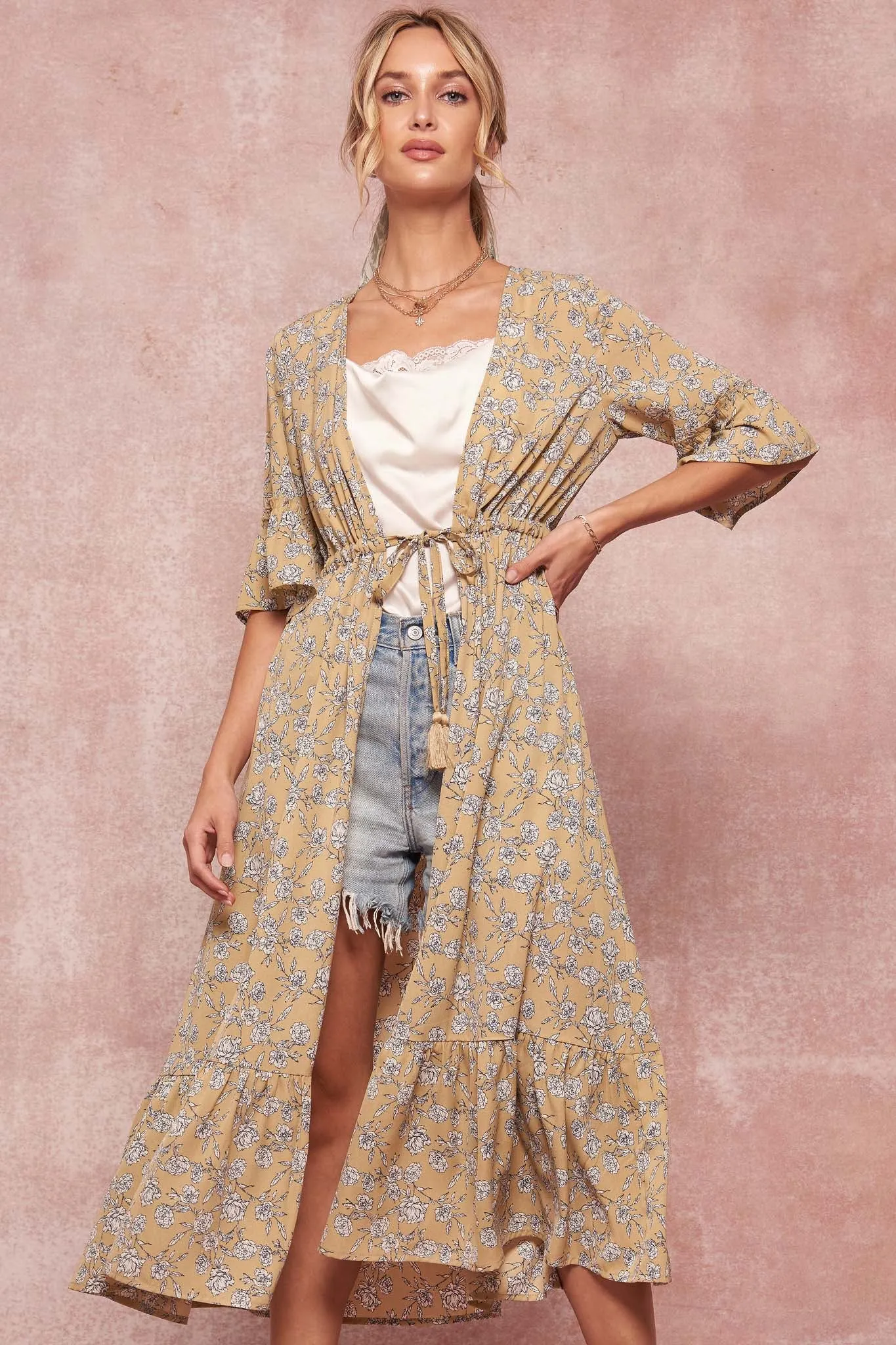 Enchanted Meadow Ruffled Floral Duster Kimono