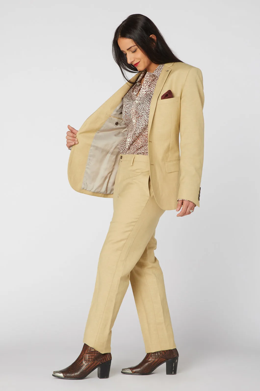 Fawn Linen Suit Pant