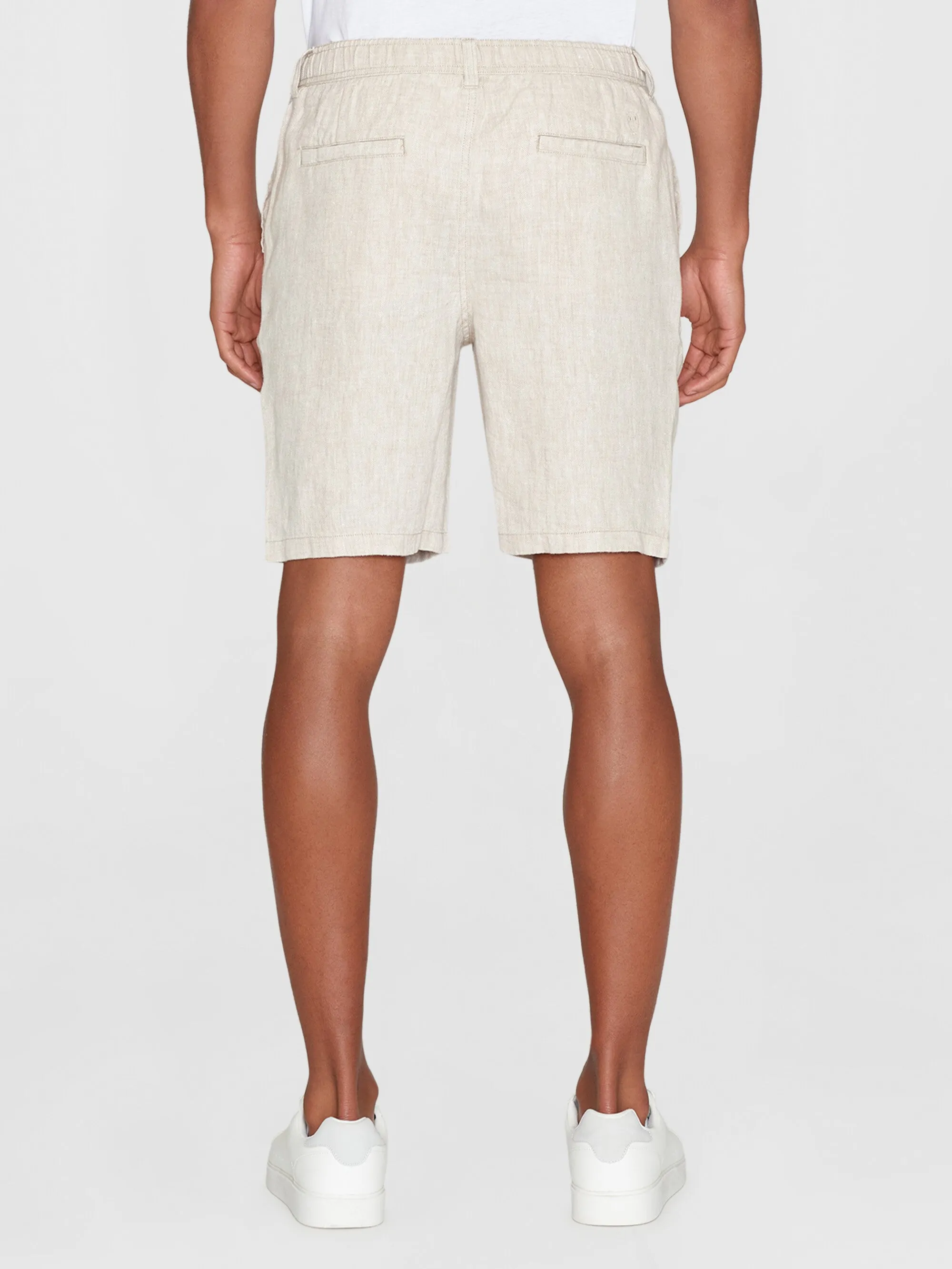 FIG loose herringbone linen elastic waist shorts - GOTS/Vegan - Light feather gray