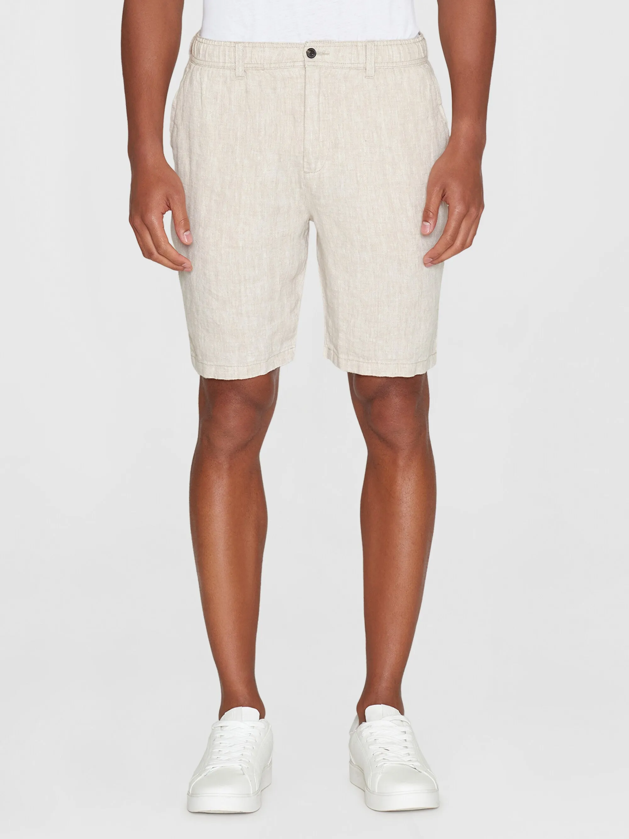 FIG loose herringbone linen elastic waist shorts - GOTS/Vegan - Light feather gray