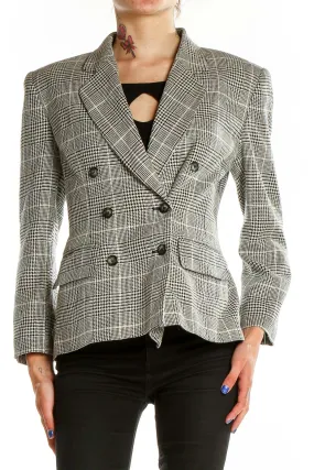 Gray Plaid Double-Breasted Blazer