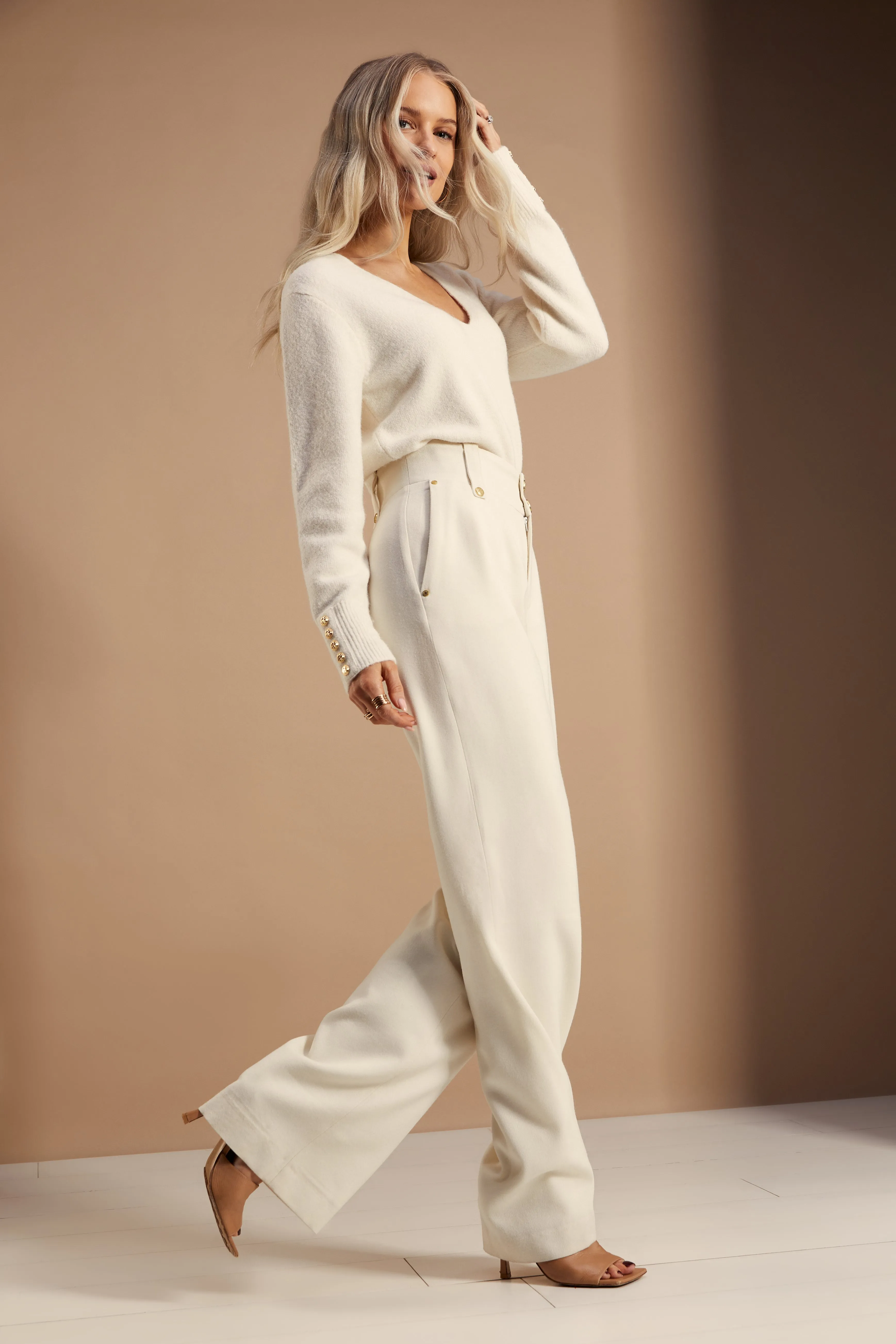 High Waisted Straight Trouser (Ivory)