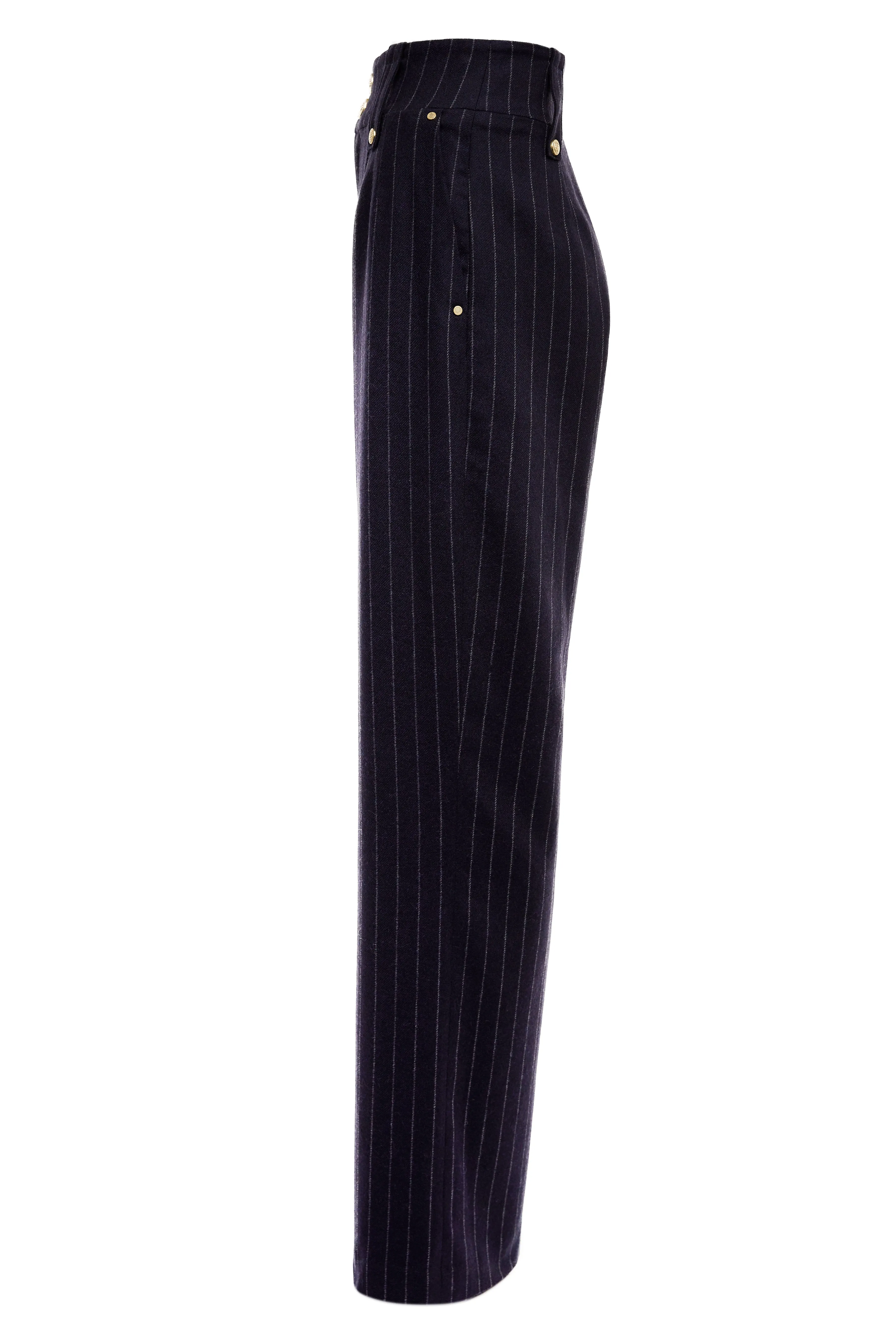 High Waisted Straight Trouser (Navy Chalk Pinstripe)