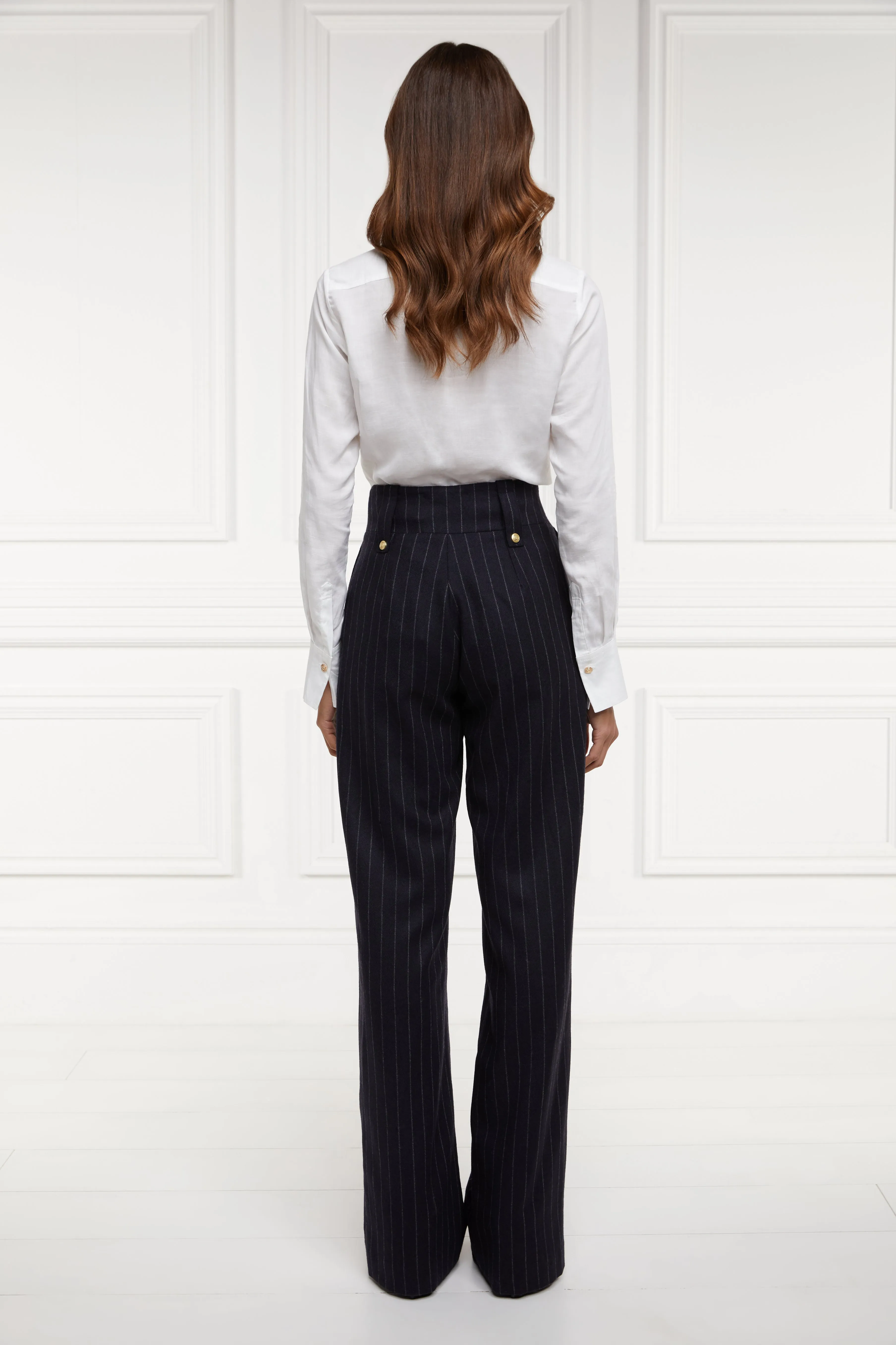 High Waisted Straight Trouser (Navy Chalk Pinstripe)