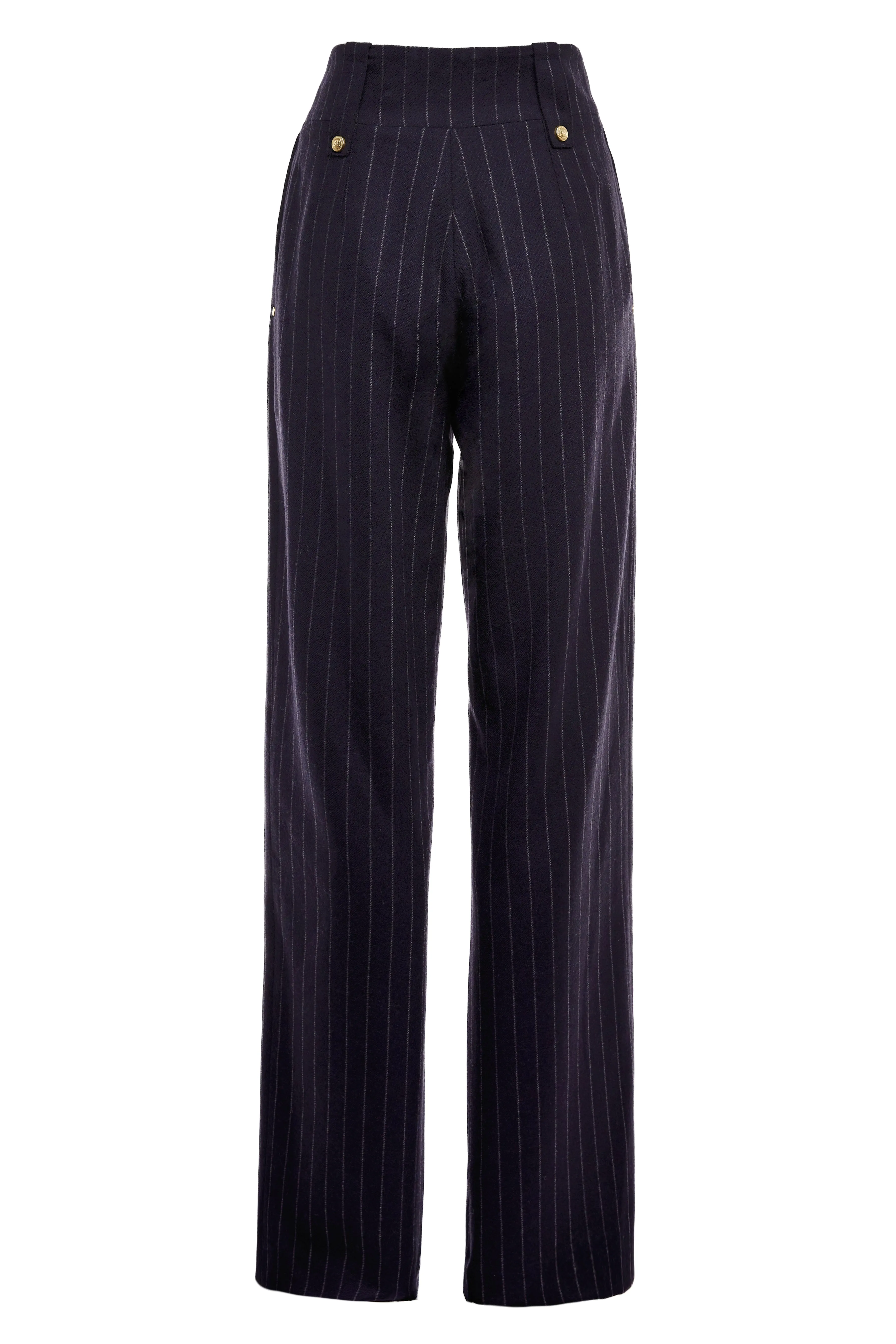 High Waisted Straight Trouser (Navy Chalk Pinstripe)