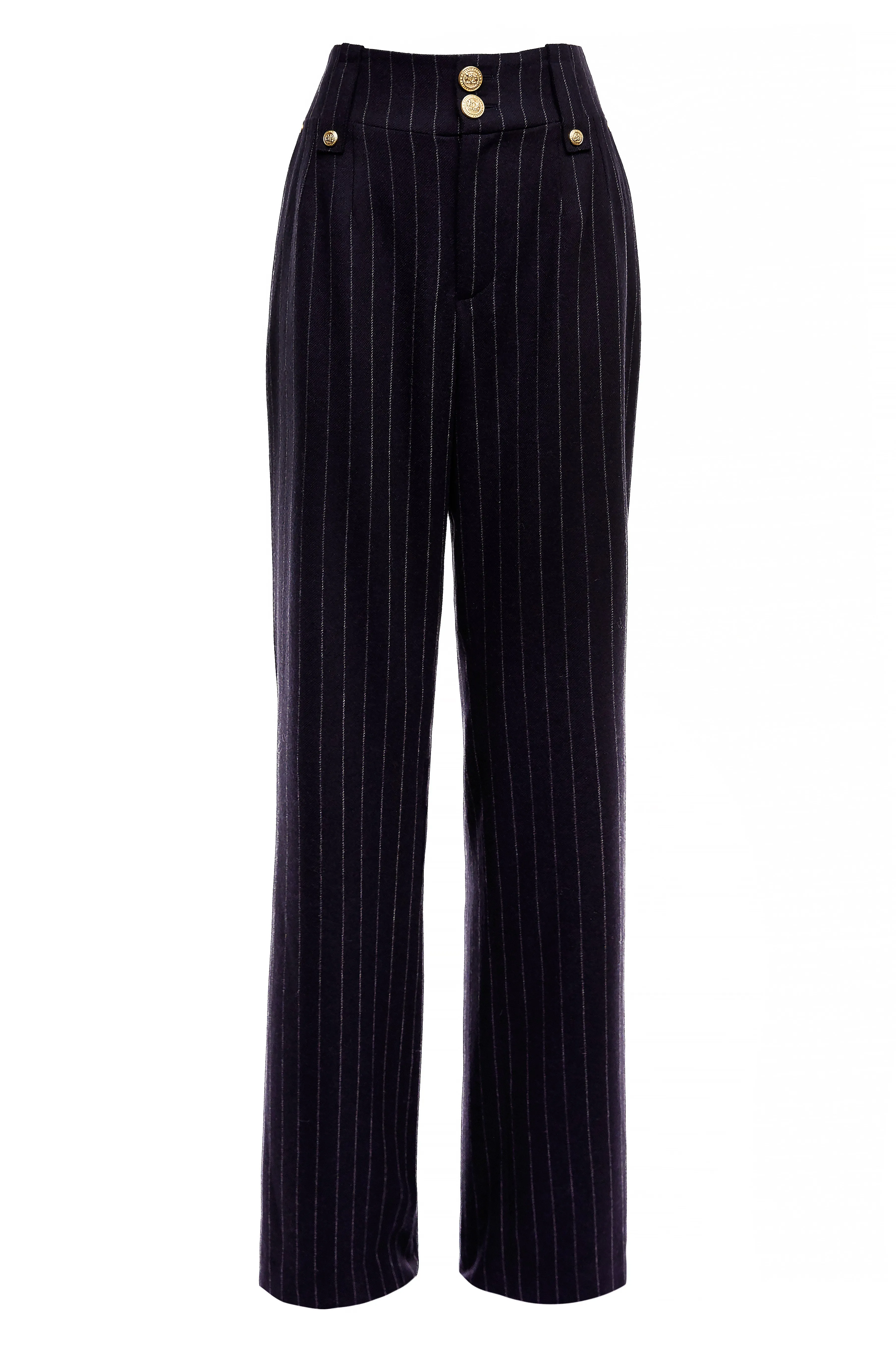 High Waisted Straight Trouser (Navy Chalk Pinstripe)