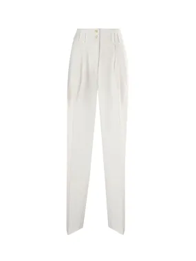 High-Waisted White Trousers with Pockets