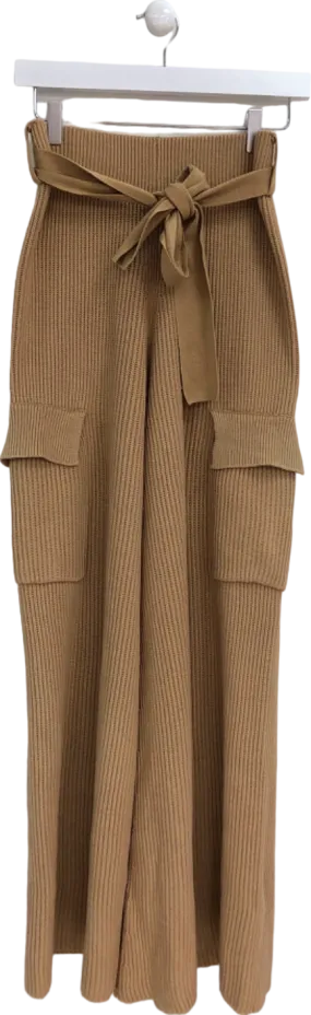 House of CB Camel Ribbed Knit Wide Leg Trousers UK M