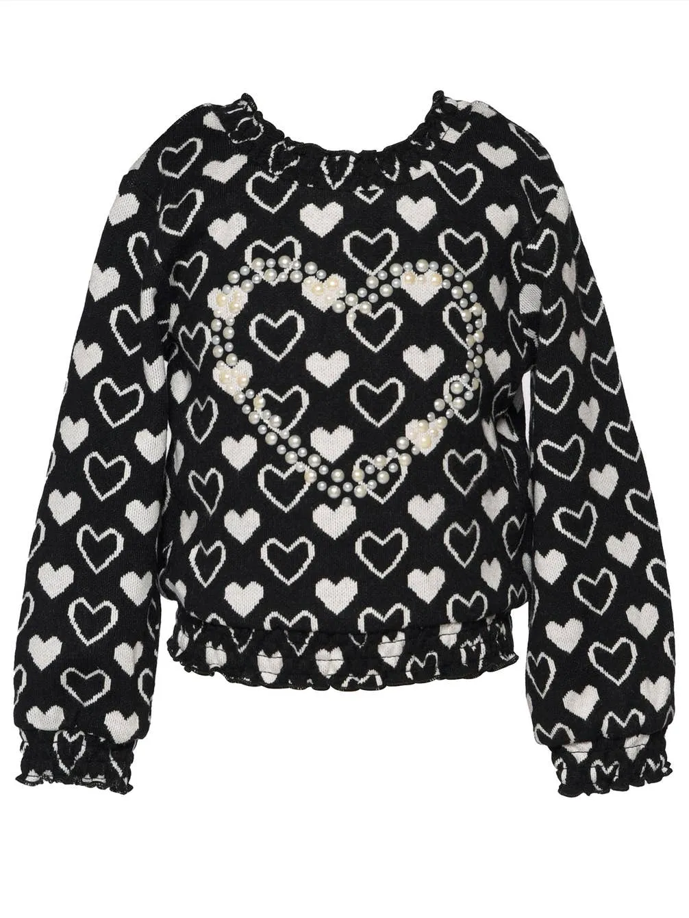 Infant l Toddler l Little Girl’s Heart Color block Pearl Knit Sweater