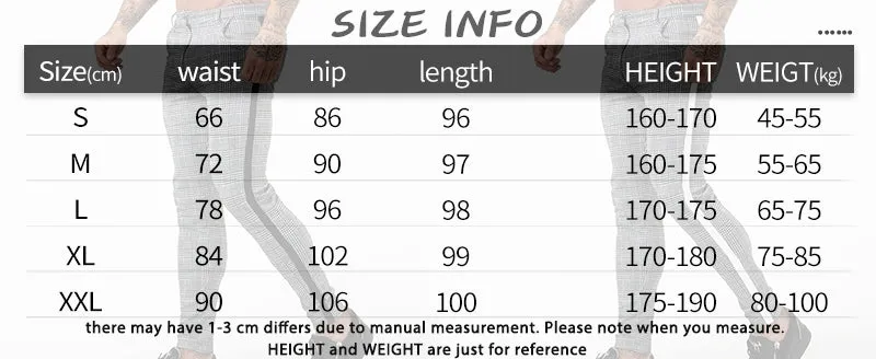 Jinquedai  Casual Mens Chinos Cotton Slim Fit Men Pants Trousers Skinny Chinos Pants Grey Ankle Length Streetwear Plaid Side Stripe Pants