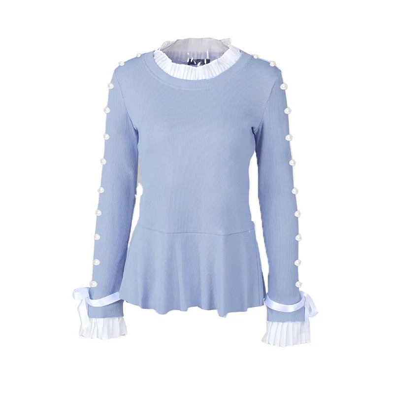 Julia Fashion - Women Fashion Casual Bowknot Cuff  Pullovers Tops