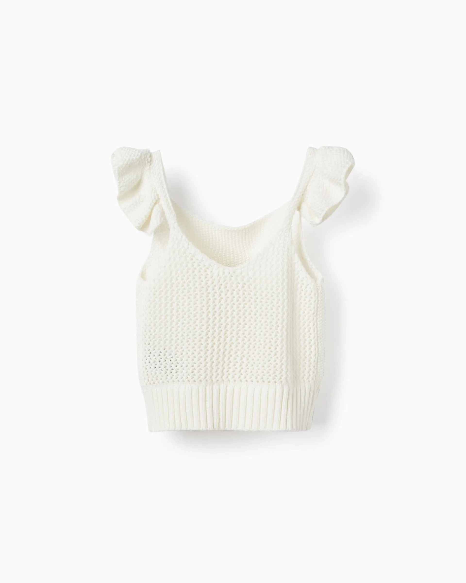 Knit Top with Flowers for Girls, White