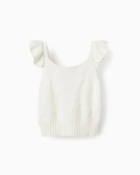 Knit Top with Flowers for Girls, White