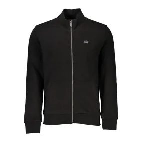 La Martina Sleek Black Cotton Zip Sweater