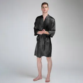 Luxury Pure Color Silk Robe For Men Long Sleeves Silk Bathrobe Silk Nightwear