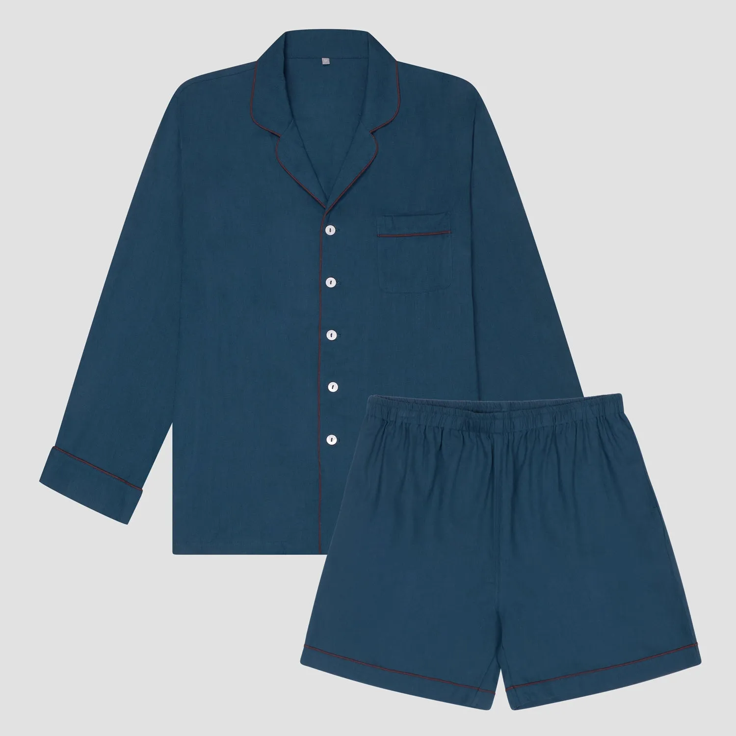 Marine Blue Linen Men's Pyjama Short Set