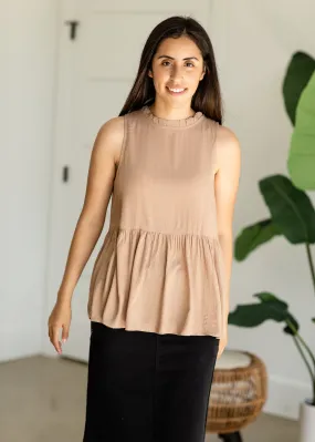 Mocha Ruffled Mock Neck Tank Top - FINAL SALE