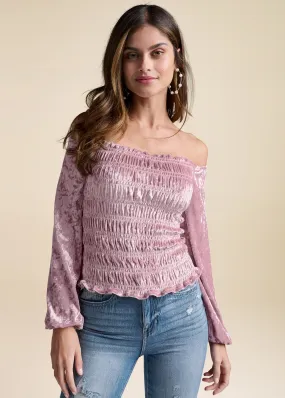 Off-The-Shoulder Velvet Top - Pink