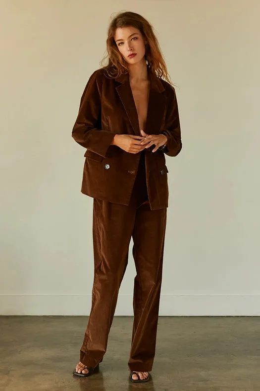 Pierre Corduroy Double Breasted Blazer CHOCO BROWN