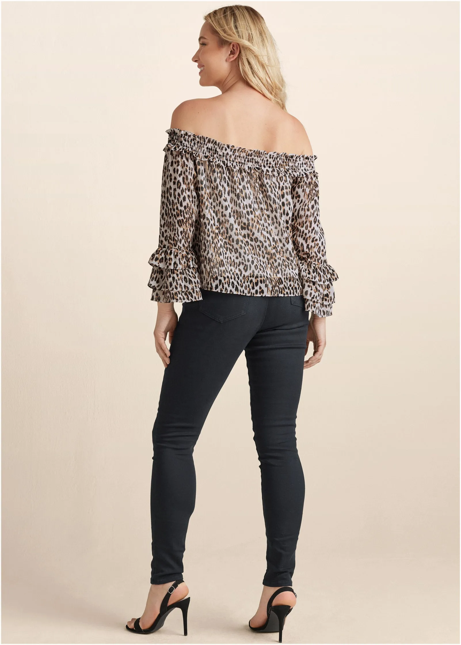 Printed Off-The-Shoulder Top - Brown & Black