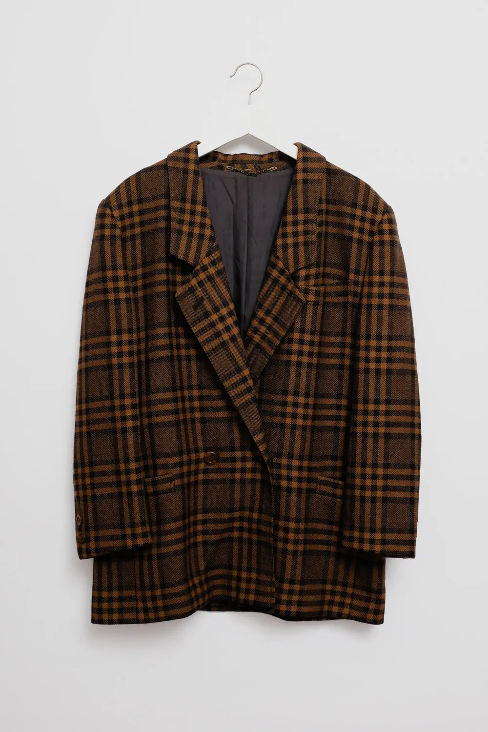 PURE WOOL TARTAN BROWN BLACK VINTAGE BLAZER