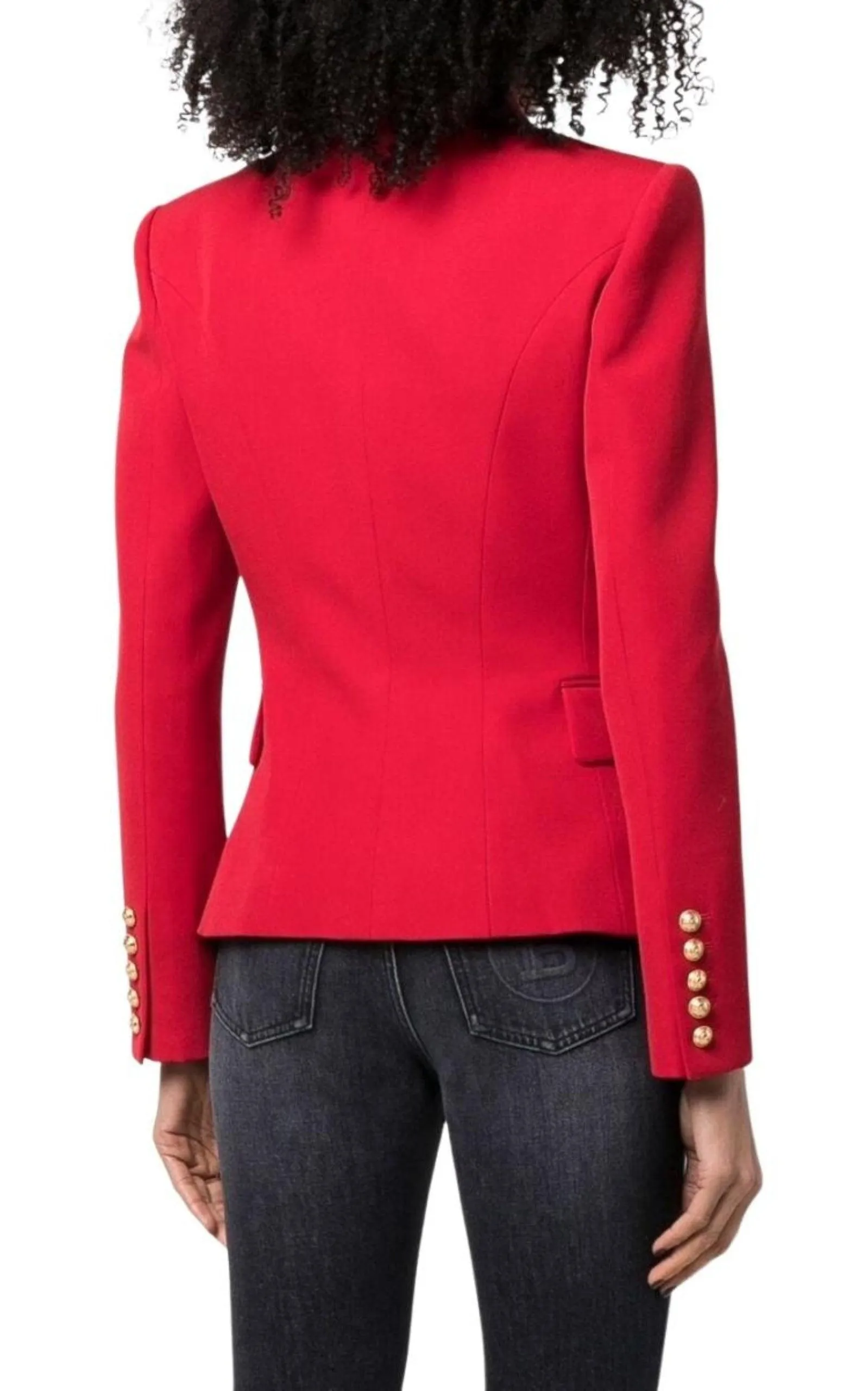 Red Double Breasted Tailored Wool Blazer