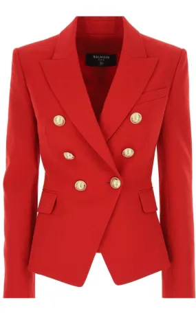 Red Double Breasted Tailored Wool Blazer