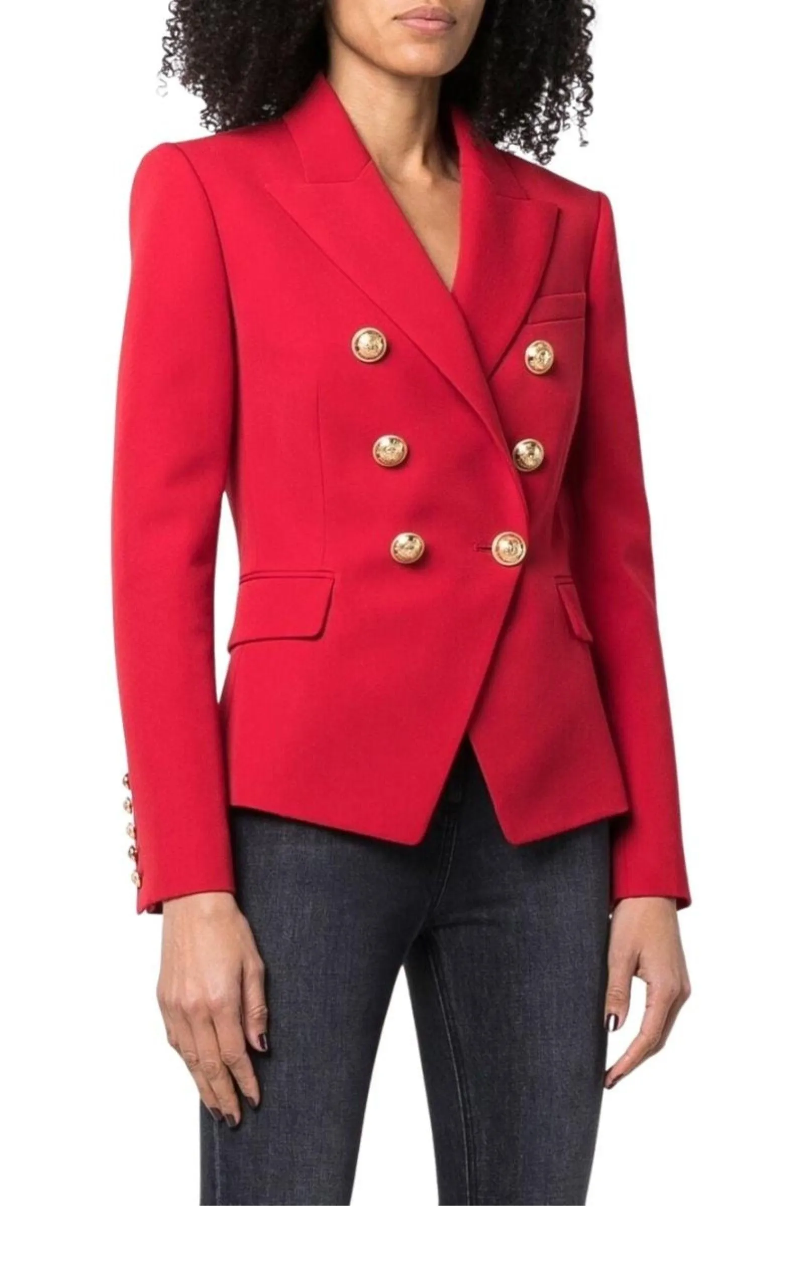 Red Double Breasted Tailored Wool Blazer