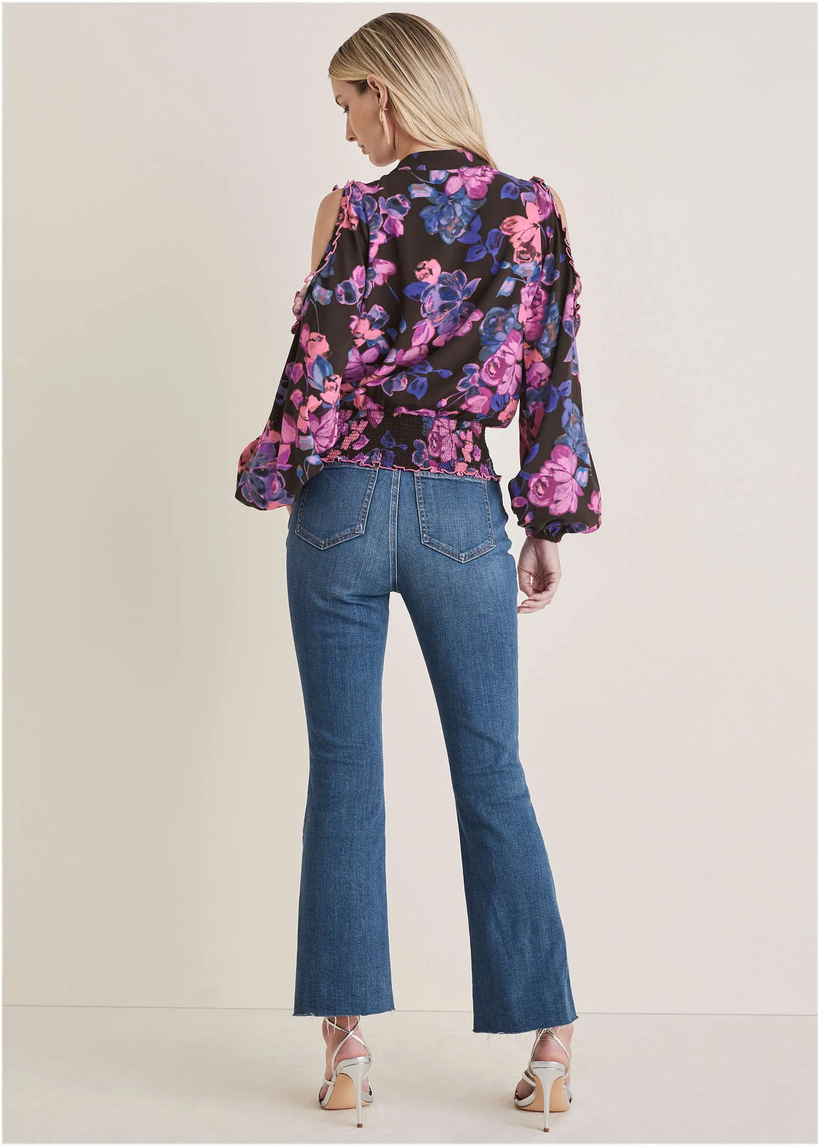 Ruffle Cold Shoulder Blouse - Electric Bouquet