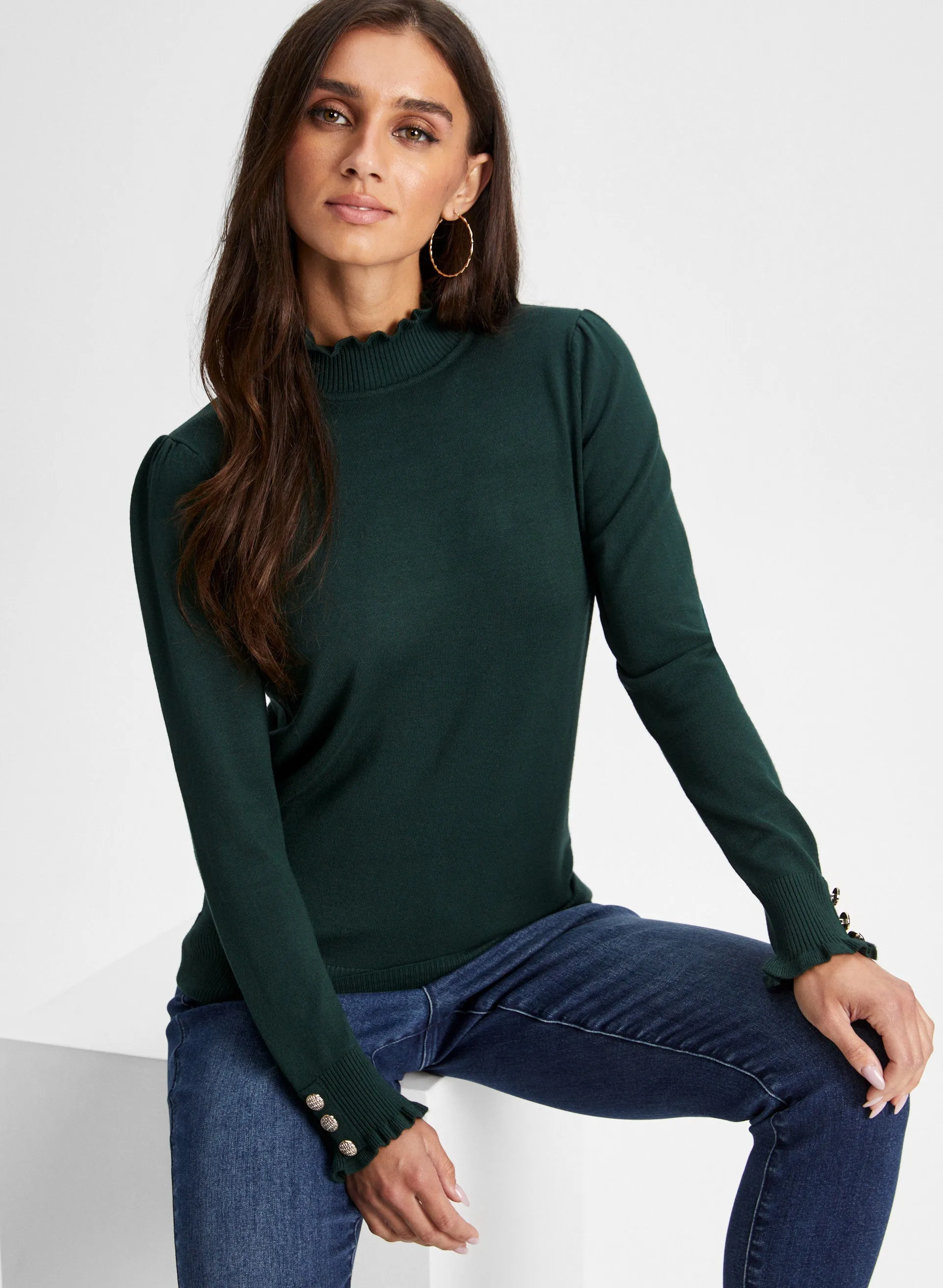 Ruffled Mock Neck Sweater