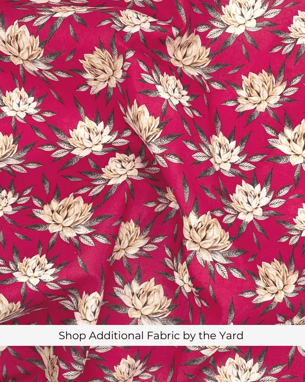 Shirred Fabric by the Yard  | Red Water Lily Floral Fabric | 42"L