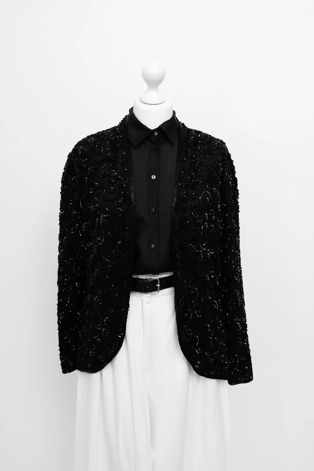 SILK SEQUIN BLACK HANDMADE VINTAGE JACKET