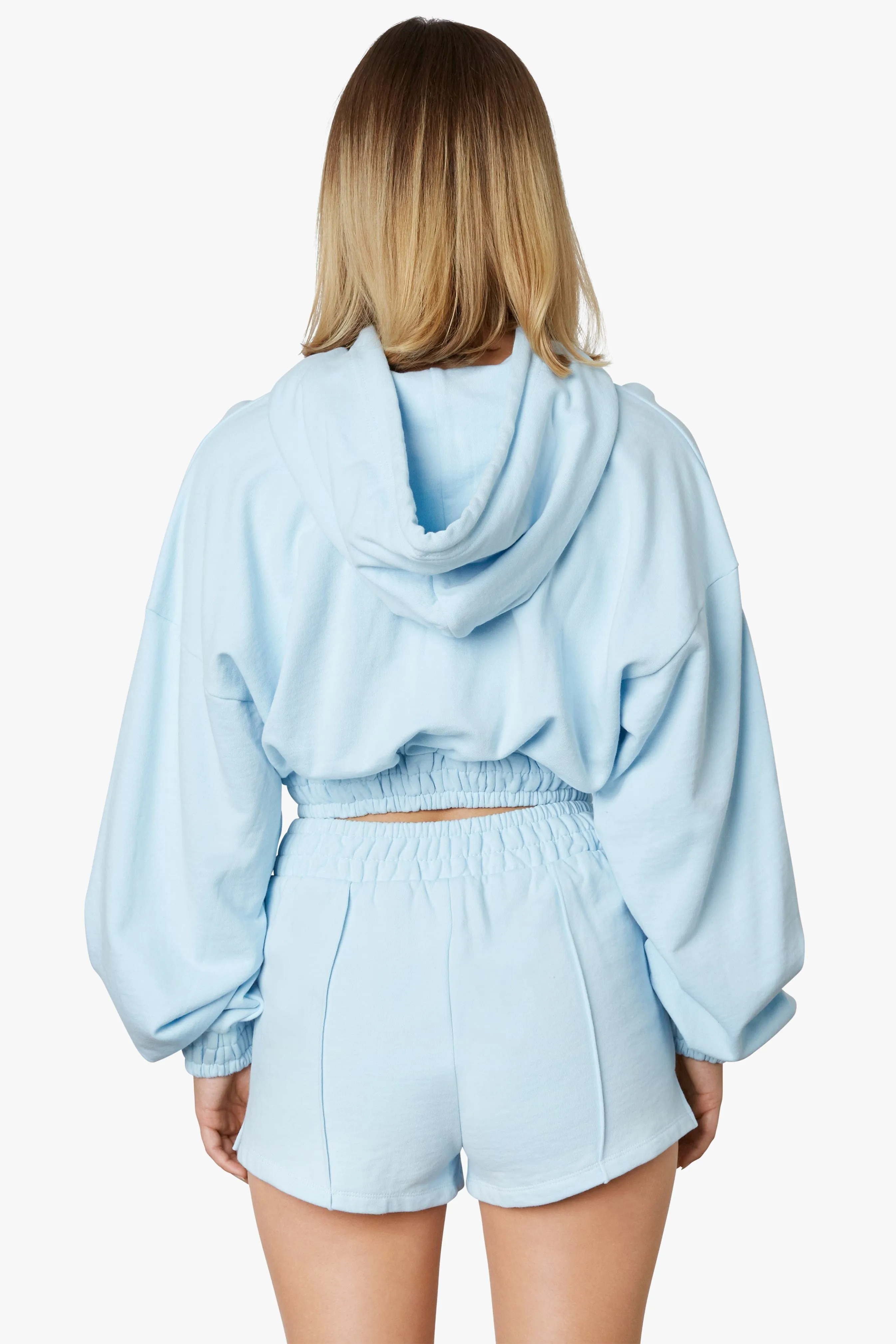 Smocked Crop Hoodie Sky