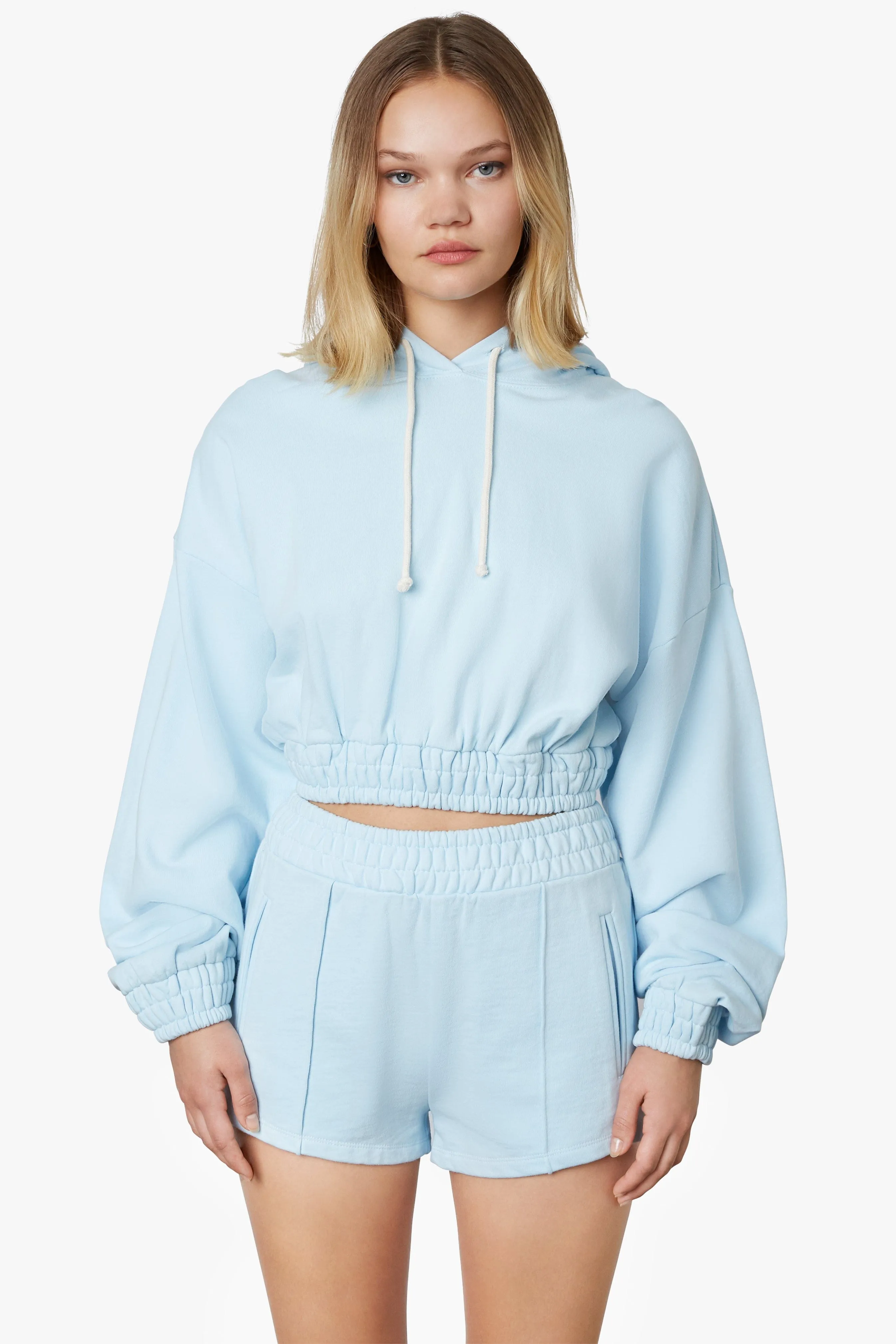 Smocked Crop Hoodie Sky