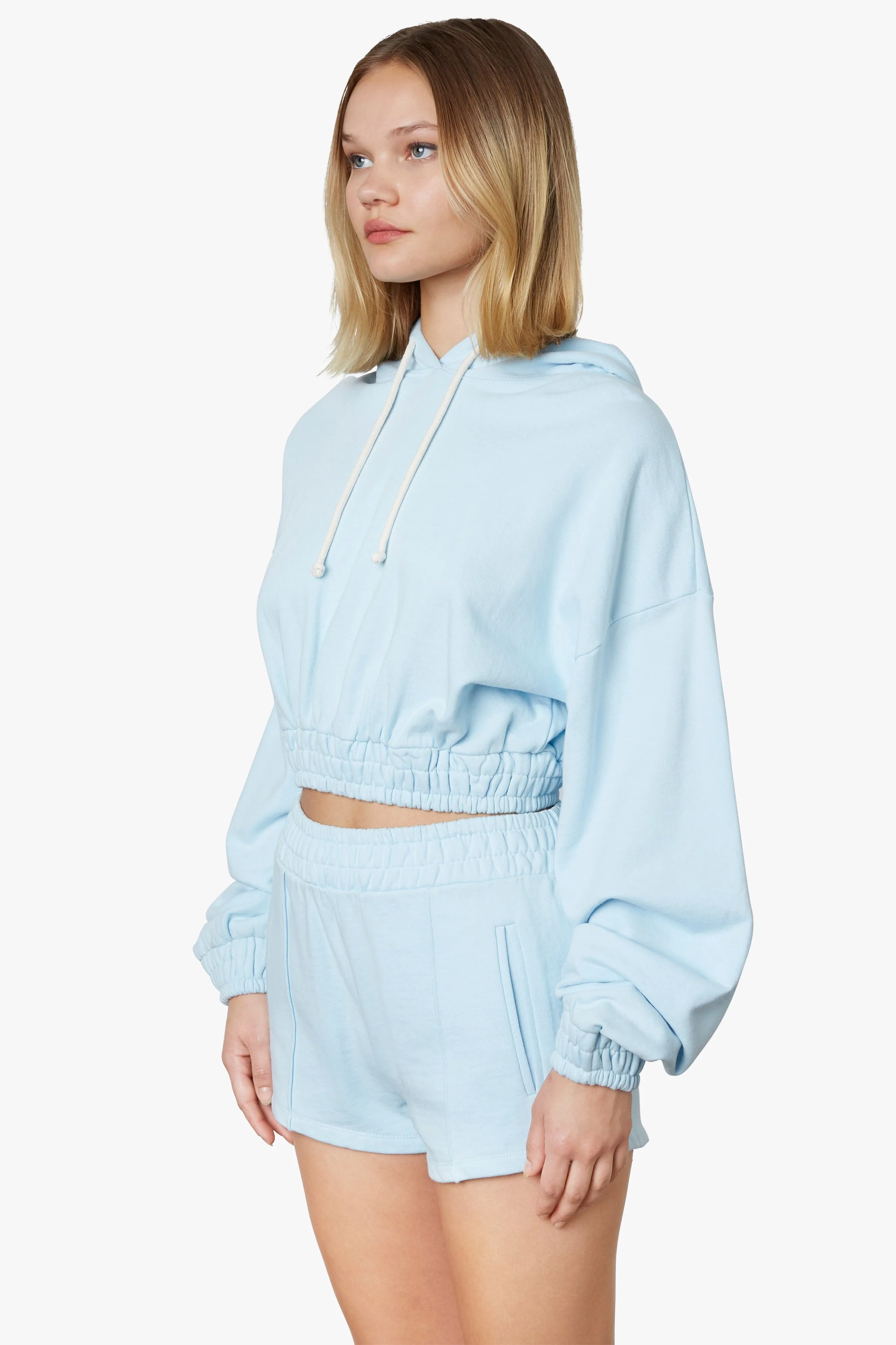 Smocked Crop Hoodie Sky