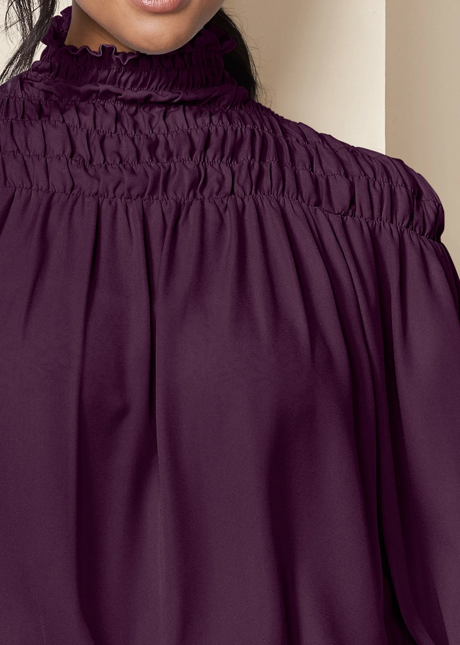 Smocked Detail Top - Dark Purple