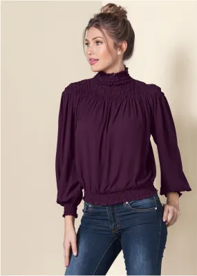 Smocked Detail Top - Dark Purple