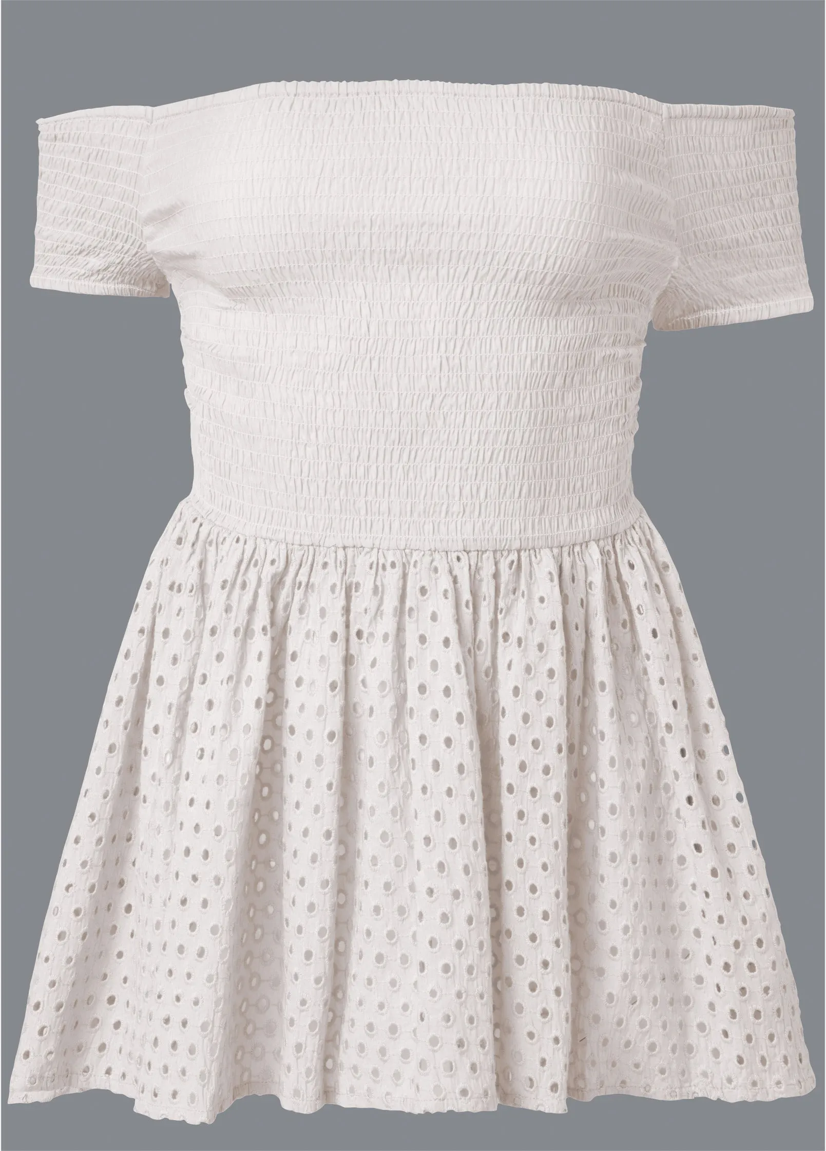 Smocked Eyelet Top - Off White