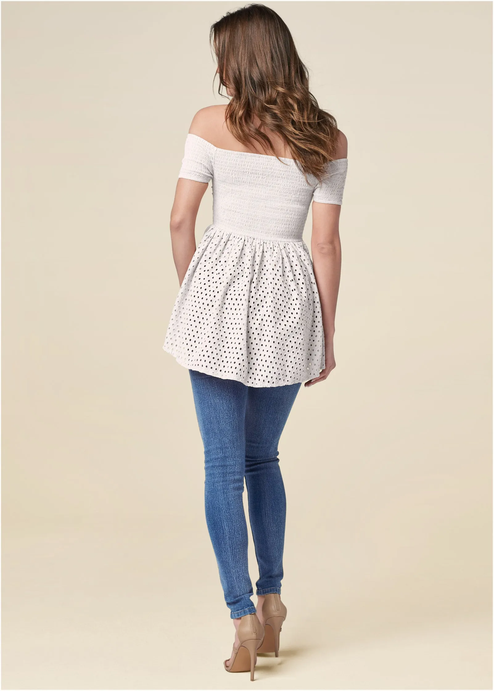 Smocked Eyelet Top - Off White