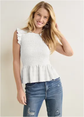 Smocked Peplum Top - Off White