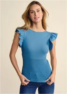 Smocked Ruffle Top - Blue