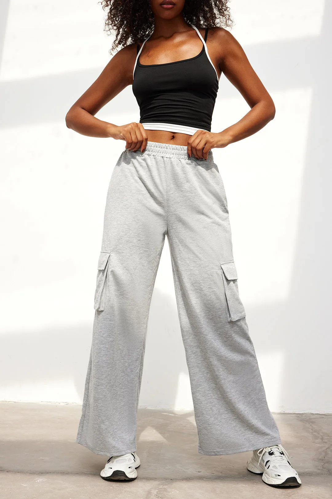 Solid Pocket High-Waisted Trousers