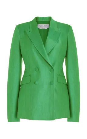 Stephanie Blazer in Peridot Green Virgin Wool and Silk Linen