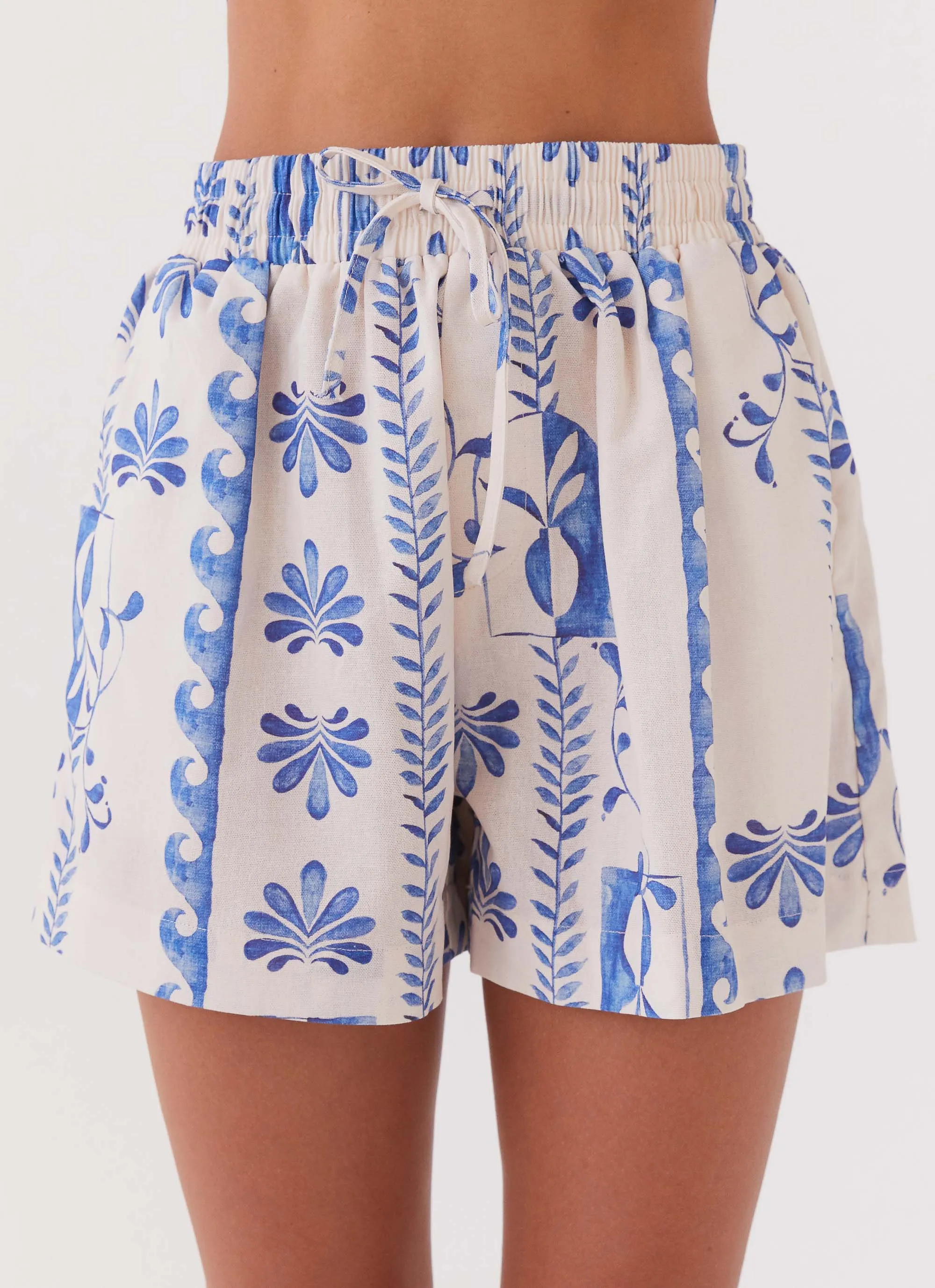 Sweet Relief Linen Shorts - Floral Wave