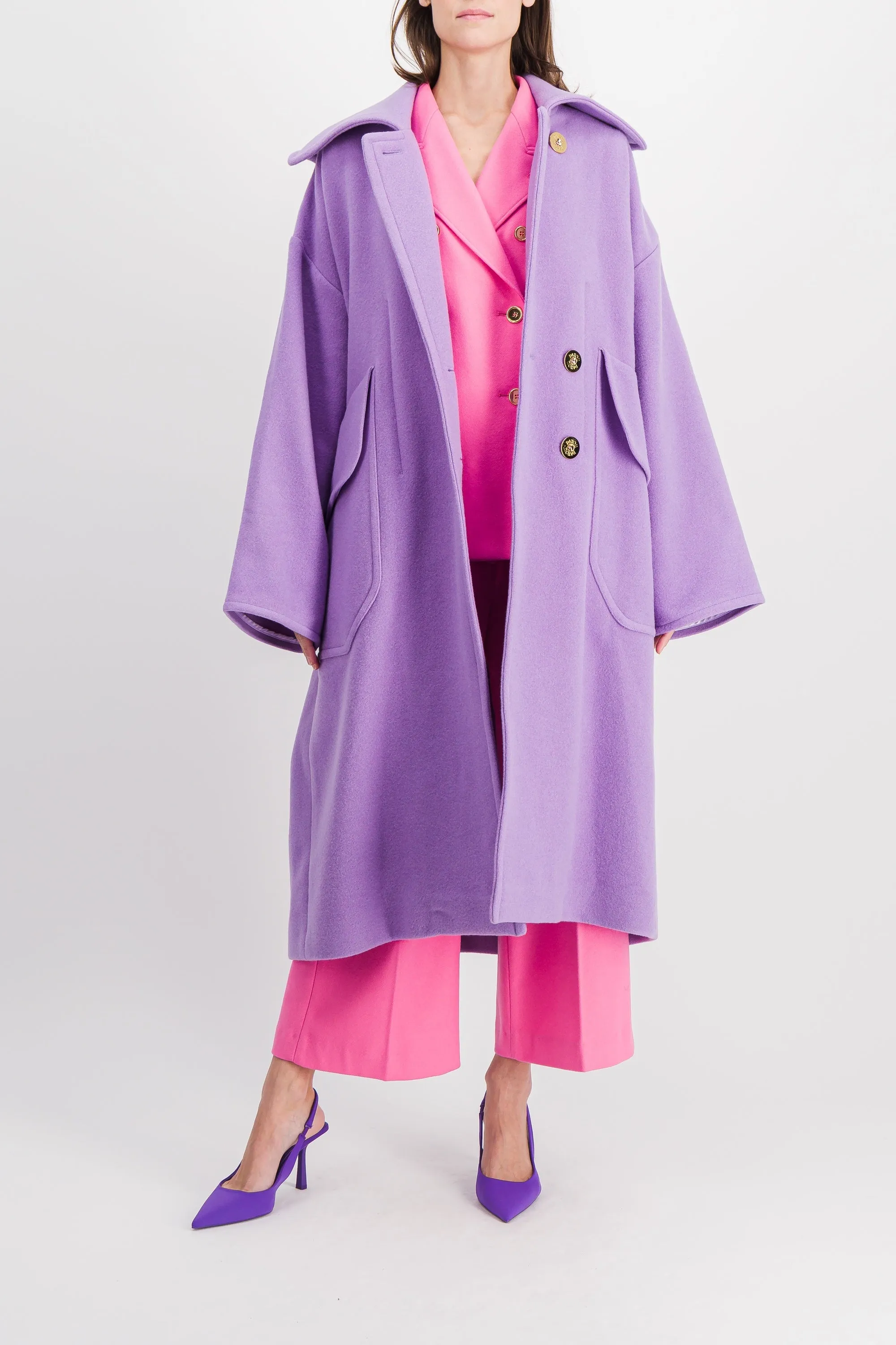 Violet oversized double sided wool maxi coat