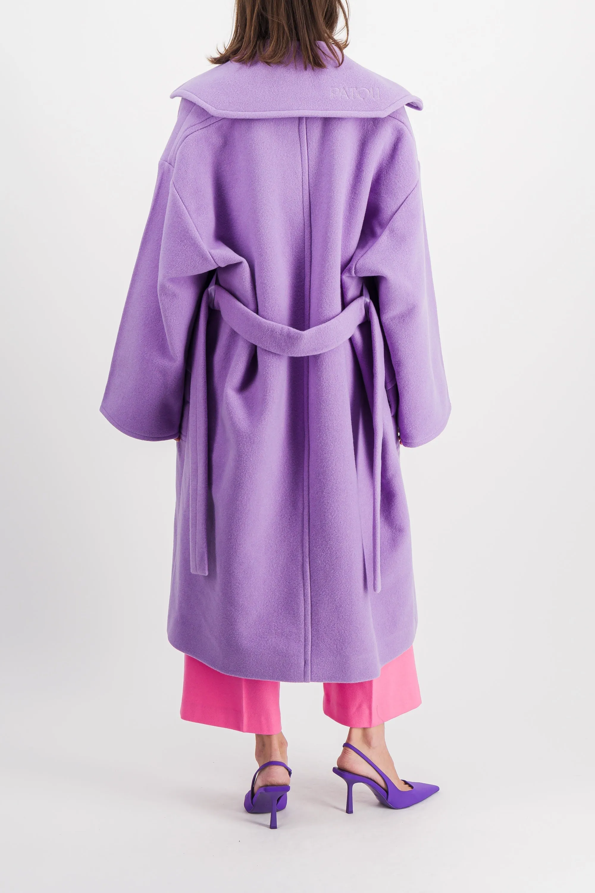 Violet oversized double sided wool maxi coat