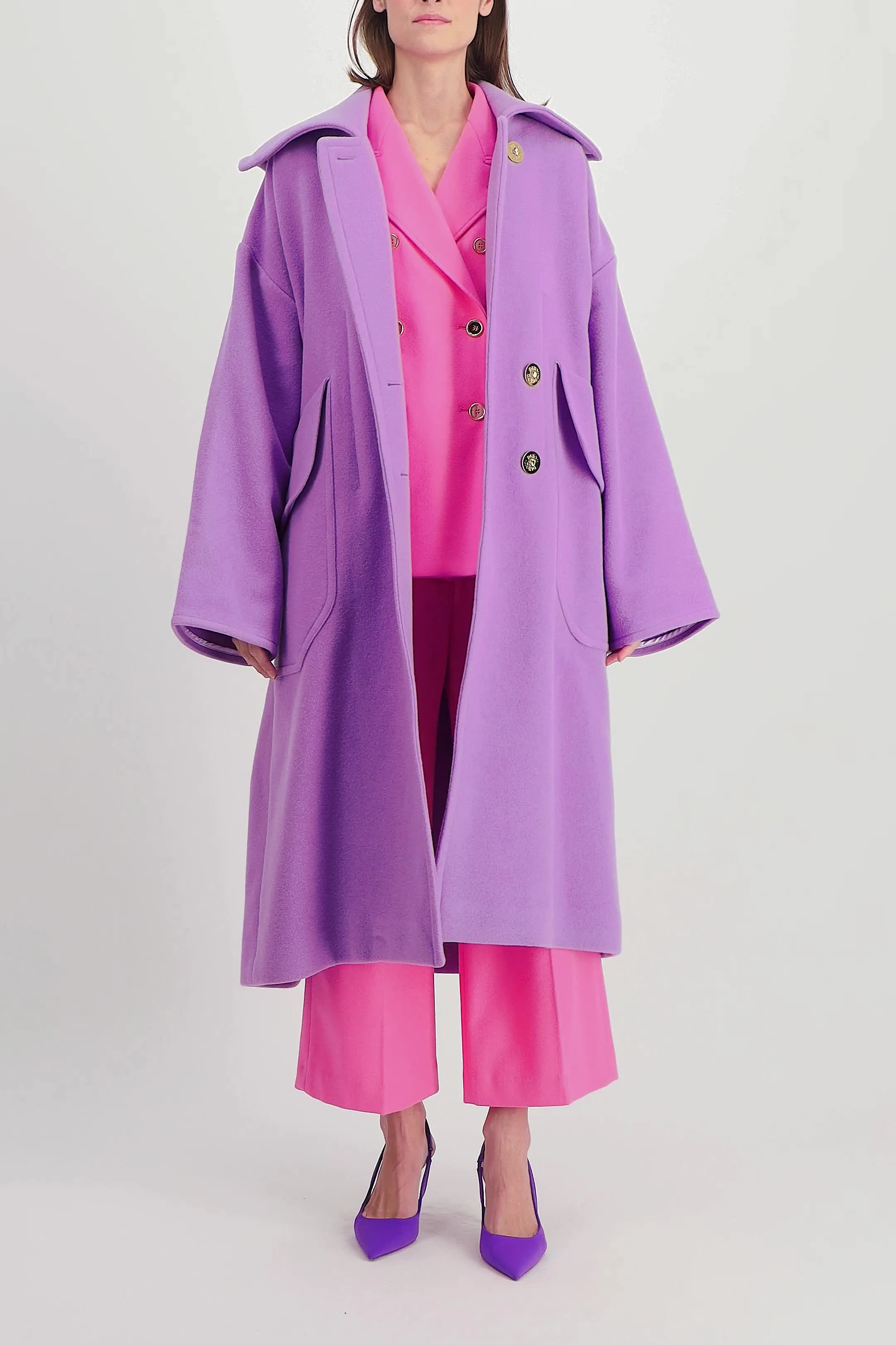 Violet oversized double sided wool maxi coat